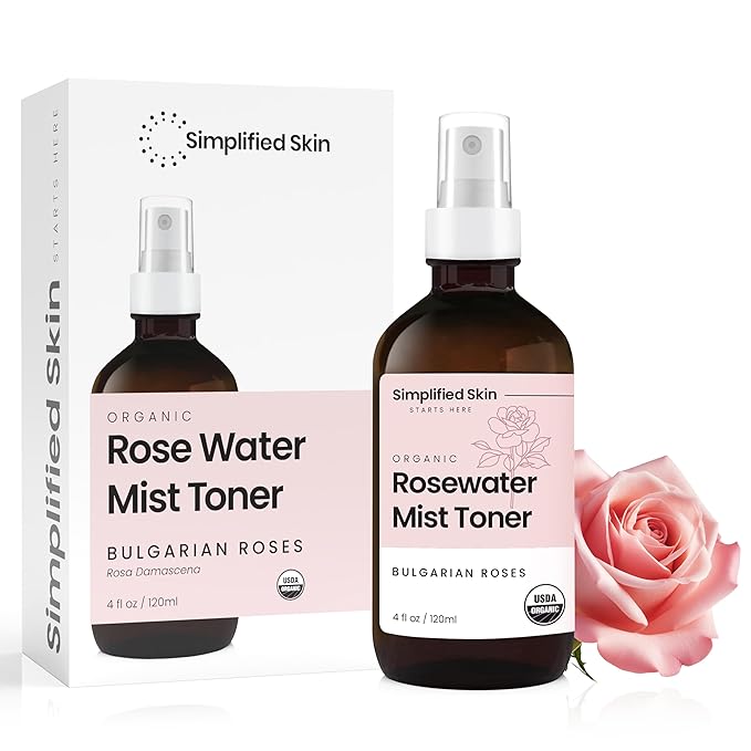 Rose Water Spray for Face & Hair – Pure USDA Organic Rosewater Toner – Refreshing Mist for Skin Care, Makeup & Locs – Natural Rose Scent, 4 Oz (2 Pack)