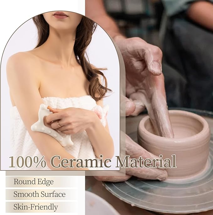 Ceramic Body Gua Sha Tools, Advanced Trigger Point Massage Tools, Korean 괄사 Gua Sha Facial Tools, Lymphatic Drainage Tools Gifts for Mother Women Men(Dual Row Style)