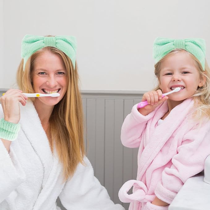 VELSCRUN Spa Headband, Makeup Face Wash Skincare Headbands, 6 Pcs Bright Green Sponge Bow Tie Get Ready HairBand Facial Wristband Set, Stuff for Teen Girls Women Trendy Fashion Hair Accessories