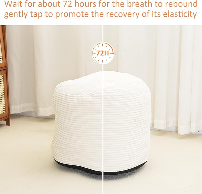 Pouf Ottoman Stuffed Round Modern Foam Filled Foot Rest Corduroy Poufs for Living Room Chair Decorative 20 X 15 Inches Fluffy Pouf Foot Stool Storage Ottoman, Beige