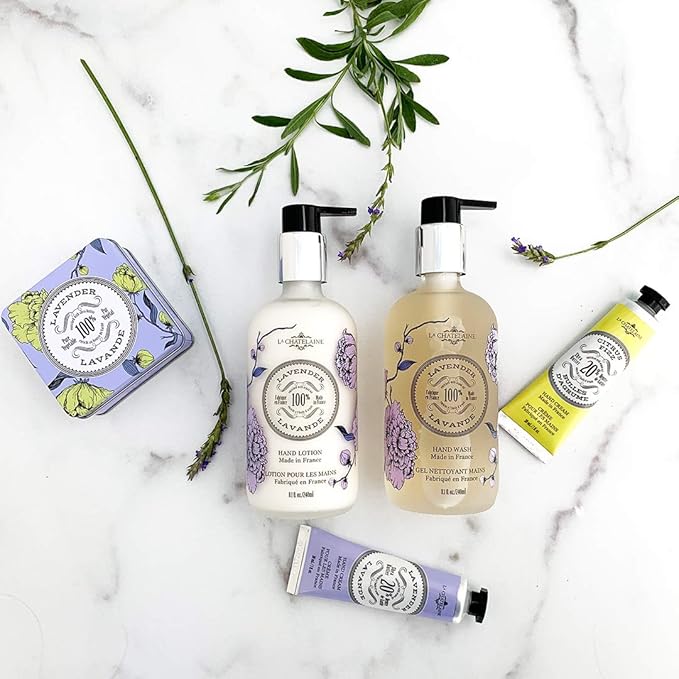 La Chatelaine Hand Wash & Lotion Set | Sulfate Free | Frosted Glass Bottles | Nourishing Shea Butter Formula | Natural and Organic | Made in France | 2 x 8.1 oz. (Lavender)