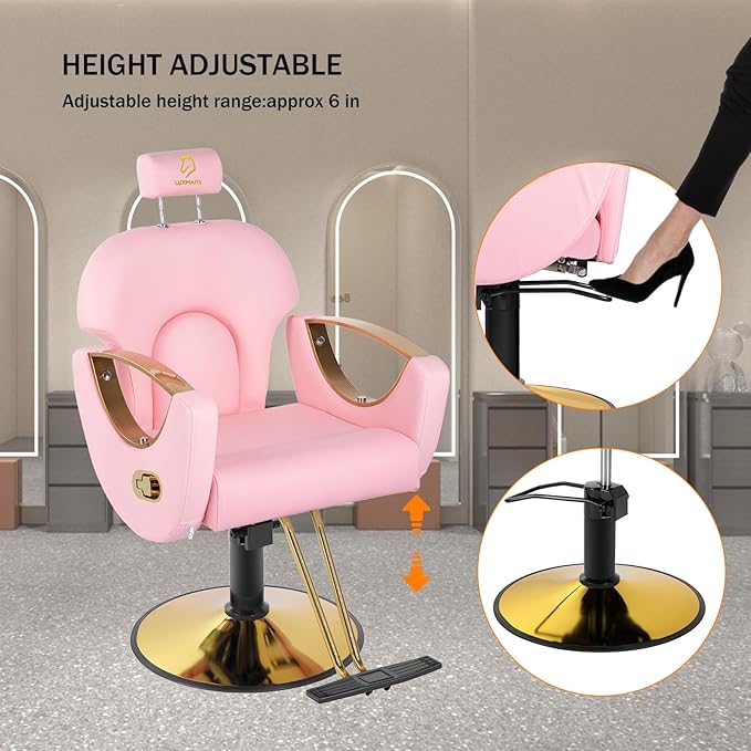 Barber Chair,Styling Chair|Adjustable Height Reclining Salon Chair, Barber Chair for Stylist with Removable Headrest,SPA Equipment for Barbershop,Beauty Salon,Spa (Pink New)