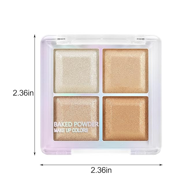 Boobeen Blush and Highlighter Palette- 4-color Metallic Shimmer Shadow Powder, Illuminator Makeup Set for Shading, Highlighting & Defining the Face