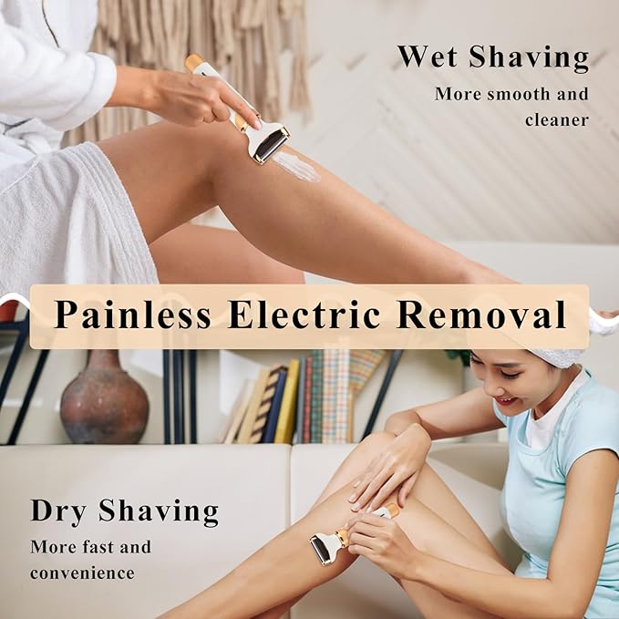 Electric Razor for Womens Men,Cordless Ladies Electric Shaver,4 in 1 Painless Wet & Dry Waterproof Body Razor and Facial Hair Remover,Rechargeable Hair Removal Kit for Bikini Underarm Hairs (White)