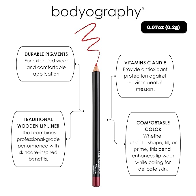 Bodyography Heatherberry Lip Pencil | Lip Liner Pencil with Coconut Oil, Vitamin E & C | Long-Lasting, Matte Liner for Definition & Color | Makeup Essential for Smooth Lip Contour