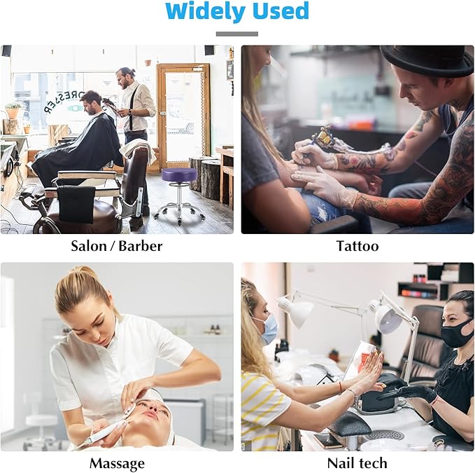 Rolling Stool with Wheels 400lbs Weight Capacity,Heavy Duty Lash Chair Adjustable for Tatoo Lab Massage Salon Spa Drafting Nail Teach,360 Swivel,Leather,Thick Seat Padding (Purple)