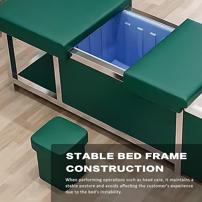 HHEvergreenEnsem Massage Shampoo Bed with Sink & Head Spa Equipment, No Plumbing Head SPA Bed Includes 24 gal Large Water Tank, Storage Space (with Stool, Green)