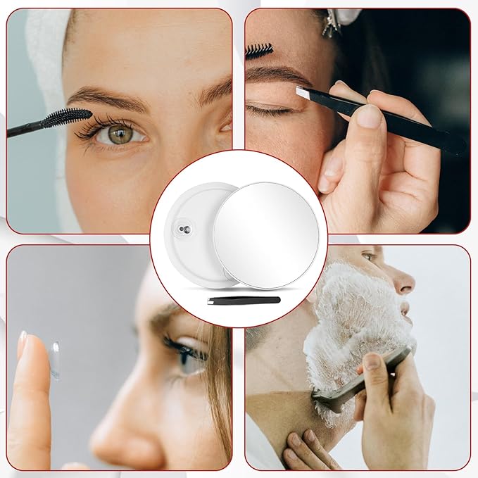 10X Makeup Magnifying Mirror, Round 6inch Travel Magnified Mirror with 3 Suction Cups Mounting, 10X Handheld Travel Magnification and Tweezers Kit, Use for Blackhead/Blemish Removal