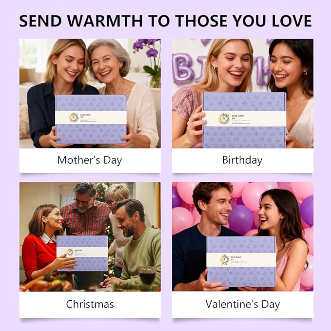 Lavender 23 Pcs Facial Skin Care Set, Luxury Bath and Body Gifts for Women, Spa & Self-Care Gifts, Peptide Sheet Mask, Eye Mask, Present, Birthday, Christmas, Valentines, Mother Day, Bridal Shower