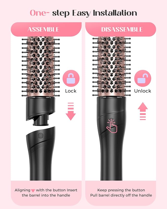 5 in 1 Curling Iron with Thermal Brush and 4 Interchangeable Ceramic Barrels(1/2 to 1 1/2 inch), Curling Wand Set with Flat Iron, Fast Heating, Dual Voltage Hair Curler, Gifts for Women