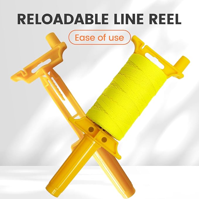 250FT Mason Line w/Reloadable Line Reel, 18# Braided Twine String for Masonry Job, Level Lines in Construction, Gardening, Fluorescent Yellow