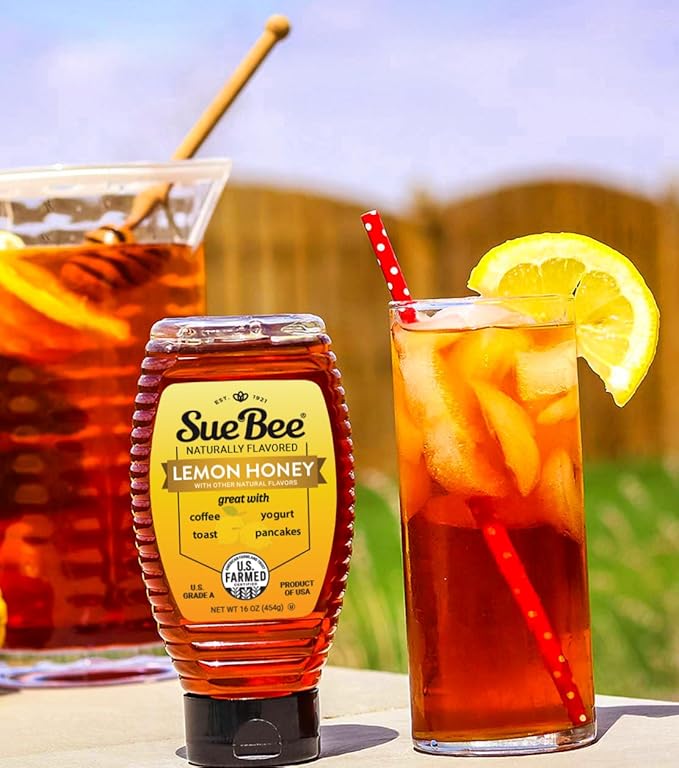 Sue Bee Naturally Flavored Lemon Honey For Tea and Water, Salads, Made in USA, 16 oz