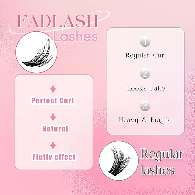 FADLASH Lash Clusters Kit Individual Lash Extensiones Wispy Faux Mink 10-16mm DIY Eyelash Extension Kit Eyelash Clusters Lashes with Bond and Seal and Remover Lash Tweezer for Self Use(AD17-D-10-16)