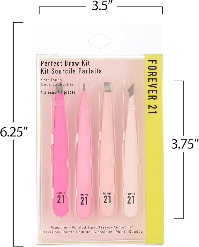 Perfect Brow Kit - 4pk Soft Touch Tweezers, Hair Removal Tweezers For Women |Angled and Pointed Tweezer Set, Precision Tweezers For Fine Ingrown Hair & Everyday Grooming