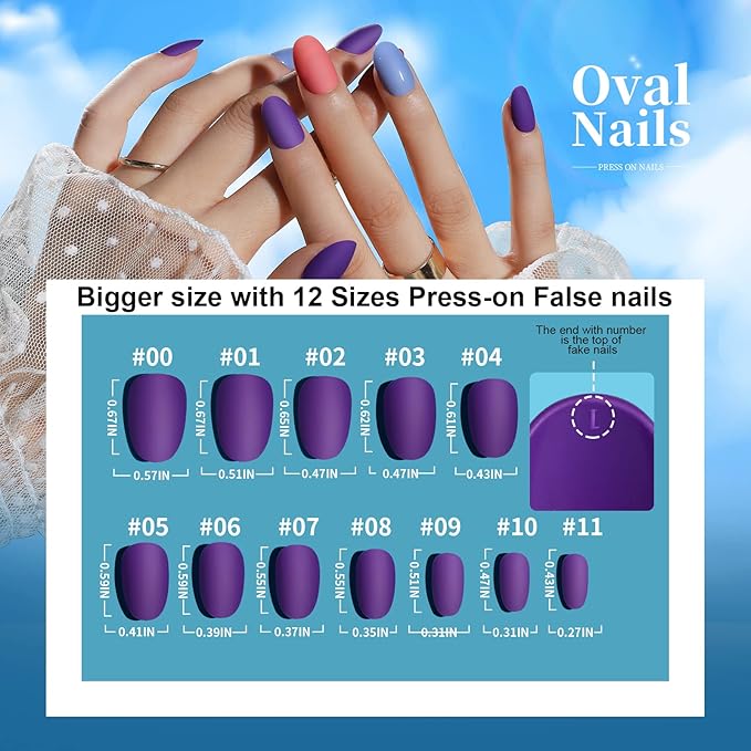 Teenitor Short Oval Press On Nails, 24 Colors Press On Oval Nails, 576pcs Press On Round Fake Nails, 12 Sizes Glue On Nails Short Almond Press On Nails with Nail Glue, Nail Adhesive Tabs