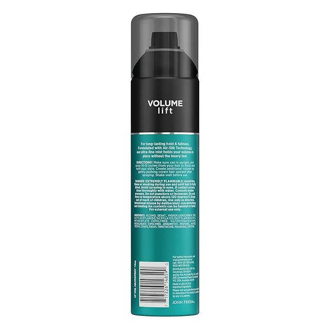 John Frieda Volume Lift Hairspray, Volumizing Hairspray with Air-Silk Technology for Fine or Flat Hair, Adds Body, Long-Lasting Hold, and Fullness for Fine, Thin Hair, 10 Oz, Pack of 2