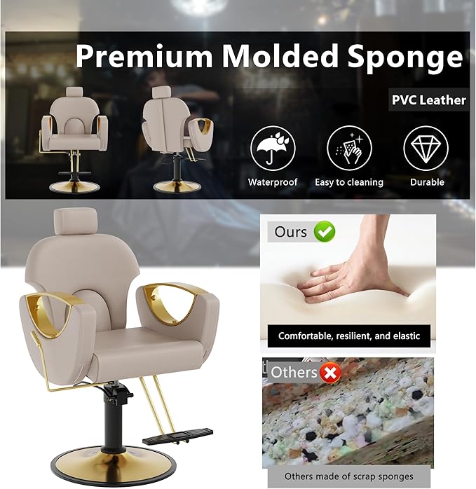 Barber Chair, Reclining Hair Salon Chair, 360 Degrees Swivel Styling Chair, Height Adjustable Hydraulic Shampoo Chairs, Spa Equipment (Gray)