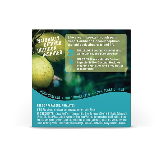 Every Man Jack Cold Processed Mens Bar Soap - Tropical Caribbean Coconut Scent - Deeply Cleans & Hydrates w/Naturally Derived Ingredients - (3 Pack)