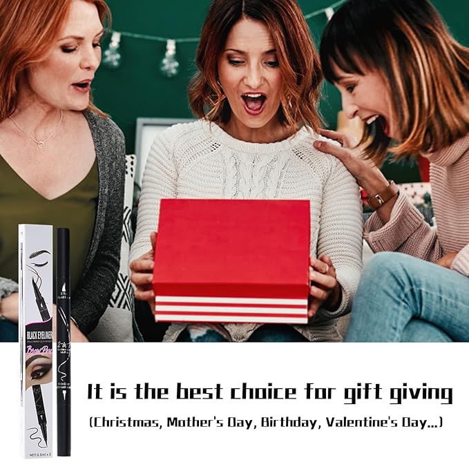 Curved 2 Tip Eyebrow Pen-Black Eyebrow Pencil With Black Eyeliner 2-in-1 Dual-Ended Create Natural Hair-Like Brows,Waterproof,Smudge Proof,Long Lasting All-Day