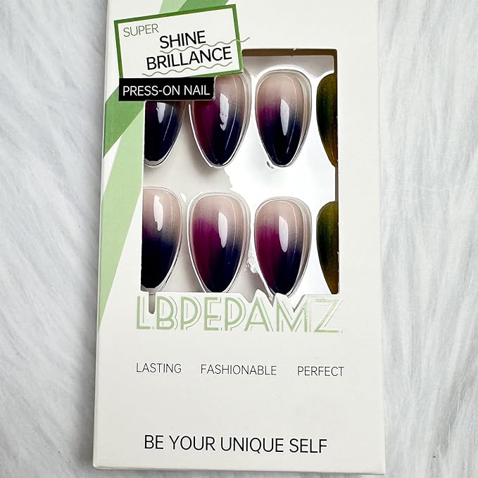 24Pcs Colorful Press on Nails Medium Almond Fake Nails Rainbow Smudge Stitching Acrylic Nails False Nails Mix-Color Ombre Full Cover Glue on Nails Sweet Summer Stick on Nails for Women Decor