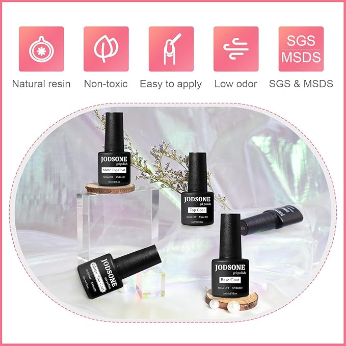 JODSONE Gel Nail Polish Starter Set Ribbon Glitter Summer Light Winter Dark Glossy 36-Piece Multi-color Gel Nail Polish Set