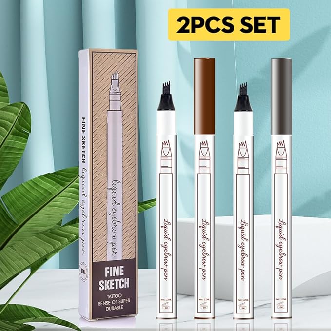 Eyebrow Ink Pencil by Brow Stylist -Micro 4 Point Brow Pen Lift & Snatch Eyebrow Pen Kits with 3 Eyebrow Stencil Long-Lasting Waterproof Natural Eyebrow Hair (2Pcs 02# brown&03# dark grey)