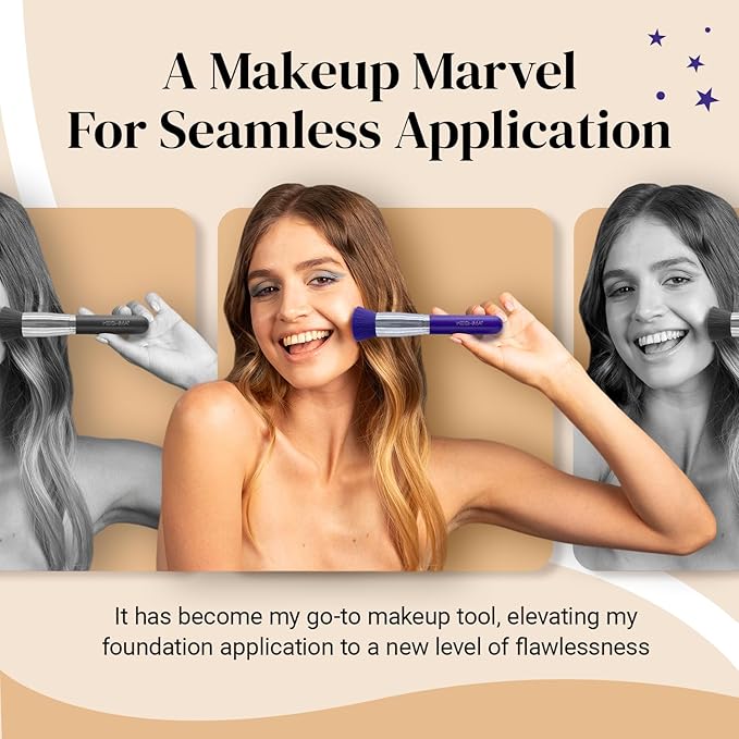 Keshima Foundation Brush Flat Top Kabuki - Premium Foundation Brush for Liquid Makeup, Cream, and Powder - Buffing, Blending, and Face (Regular Size, Neon Purple)