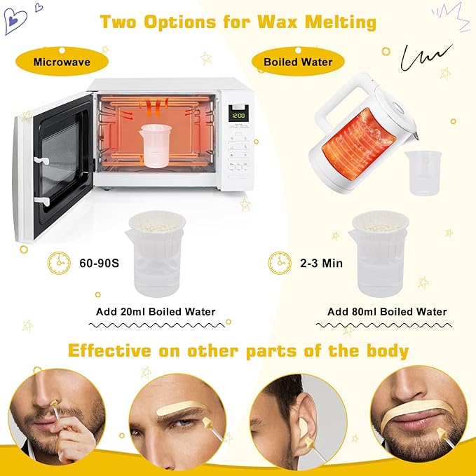 Nose Wax Kit Men and Women with 30 Applicators (20-30 Uses), Nose Hair Wax Kit for Nose & Ear Hair Removal, Painless & Fast, Long-Lasting Results Up to 5 Weeks (120g Nose Wax)