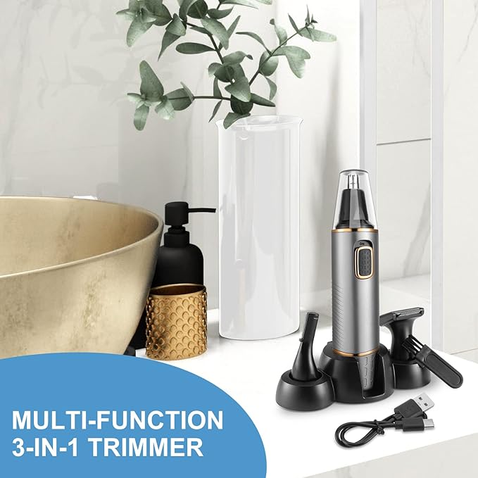 AREYZIN Nose Hair Trimmer for Men Rechargeable 3-in-1 Versatile Nose Trimmer Professional Painless Hair Trimmer for Ear Beard Facial Pubic Trimmer for Men, Wet or Dry Use,Dual Edge Blades