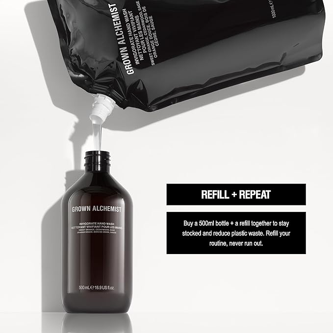 Grown Alchemist Invigorate Hand Wash – Liquid Hand Soap with Aloe, Sweet Orange, Cedarwood & Sage – Gentle, Moisturizing Kitchen & Bathroom Soap, Natural Plant Based Gel Cleanser, 500mL