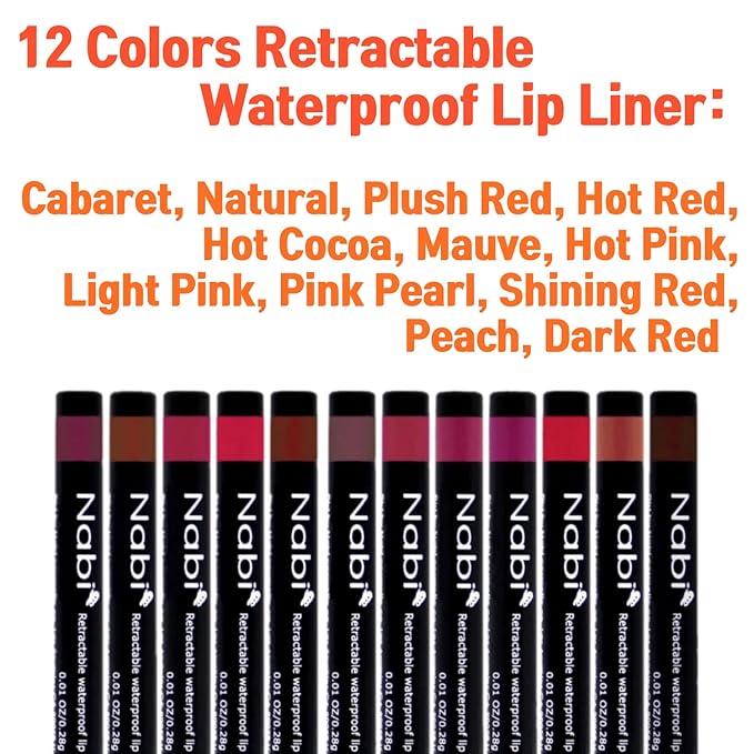 Beauty Spot 12 Colors Retractable Waterproof Lip Liner Set, Roll It Up Auto Lip Pencil, Long Lasting Fade Resistant