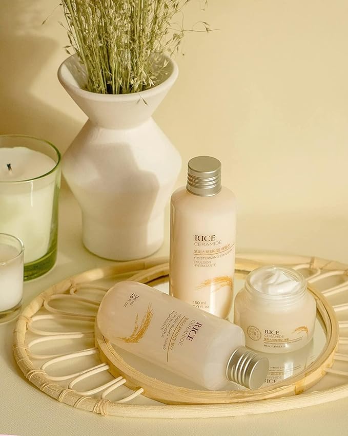 The Face Shop Rice Ceramide Moisturizing Cream - Rice Extract + Rice Bran Oil - Hydrating Targets Dryness, Brightening - Dermatologically Tested - Lightweight Moisturizer Face Cream - Korean Skin Care