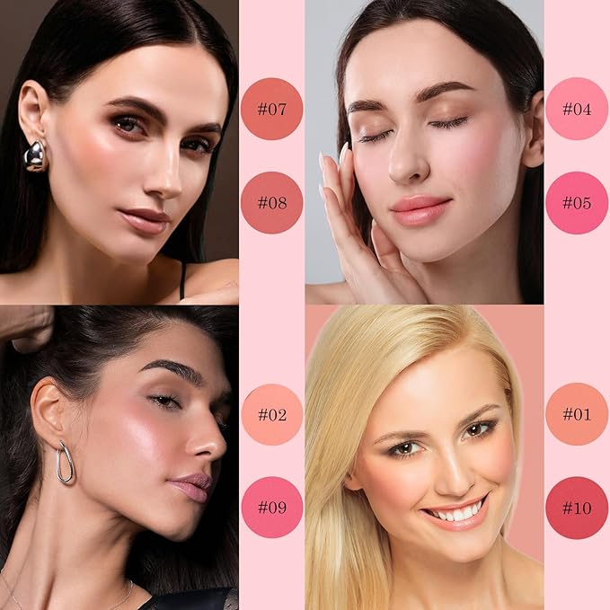 10 Color Blush Palette for Cheeks - Natural Look Smooth Face Blusher - Long-lasting Women Cheek Makeup Powder - Buildable Color Makeup Blushes Powder for All Skin Types