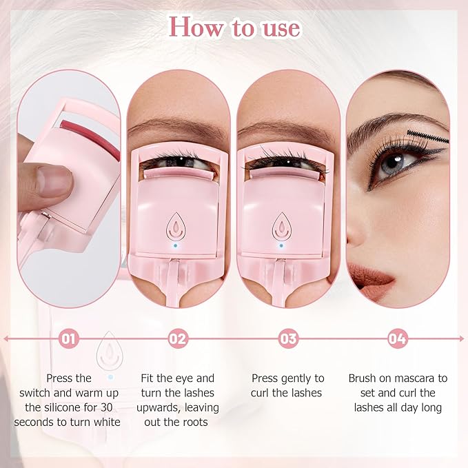 Electric Heated Eyelash Curler,Rechargeable Safe Anti-Burn Lash Curler for Quick Natural Curling Eye Lashes,5s Rapid Heating, 24 Hours Long Lasting,Create Beautiful Eyelashes