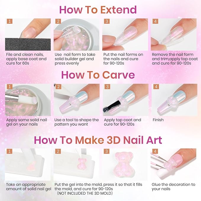 MIZHSE Solid Builder Gel for Nails, Mermaid Pearl 1oz Hard Gel Builder Non Sticky Nail Extension Gels Long Lasting Modeling Sculpture Nail Salon Art Home Use