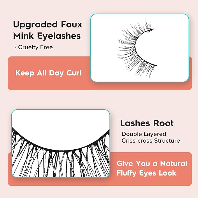 Natural Lashes Eyelashes Wispy Cat Eye Lashes with Thin Band 10mm Short Eyelashes 3D Volume Siligli C Curl Natural Eyelash 7 Pair