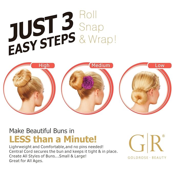 Goldrose Beauty Magic Hair Styling Buns - 2 Piece Perfect Donut Chignon Bun Maker Clip Hair Curler Styler Accessory 2 Small (Black)