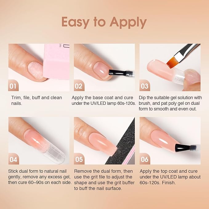 ROSALIND Poly Nail Gel Kit -8 Colors + Nail Art Accessories Kit Neon Poly Nails Gel Kit Starter Kit With Slip Solution Pro Clear Bright Colors Nail Extensions Gel Set with Mini UV Lamp