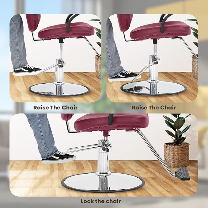 Barber Chair - Heavy Duty Hydraulic Pump Hair Cutting Chair with 360 Swivel & Ergonomic Design for Women & Men, Burgundy