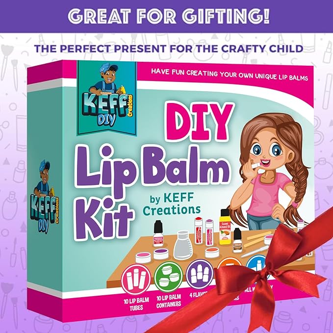 KEFF 51Pcs Lip Balm Making Kit - DIY Set for Natural Ingredients - Make Your Own Lip Gloss & Lip Balm for Kids Makeup Kit with Beeswax, Shea Butter, Flavor Oils, Mica Color Powders