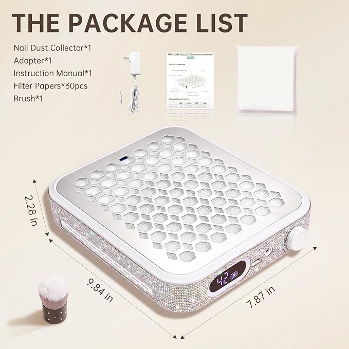 Nail Dust Collector, Rechargeable Dust Collector Nail Tech, Powerful Vacuum Fan Vent Dust Collector Extractor Dust Suction Machine for Acrylic Nails Polishing, Nail Salon&Home, White