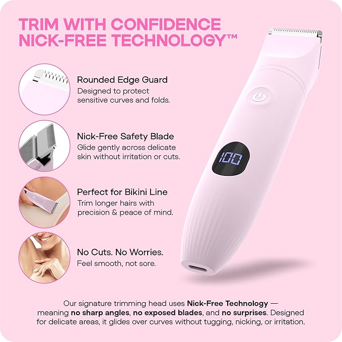Peach Fuzz™ Bikini Trimmer for Women – 3in1 Body Hair Trimmer, Female Razor for Pubic Hair, Electric Shaver for Private Area, Bikini Line Groomer with Safe, Skin-Friendly Design