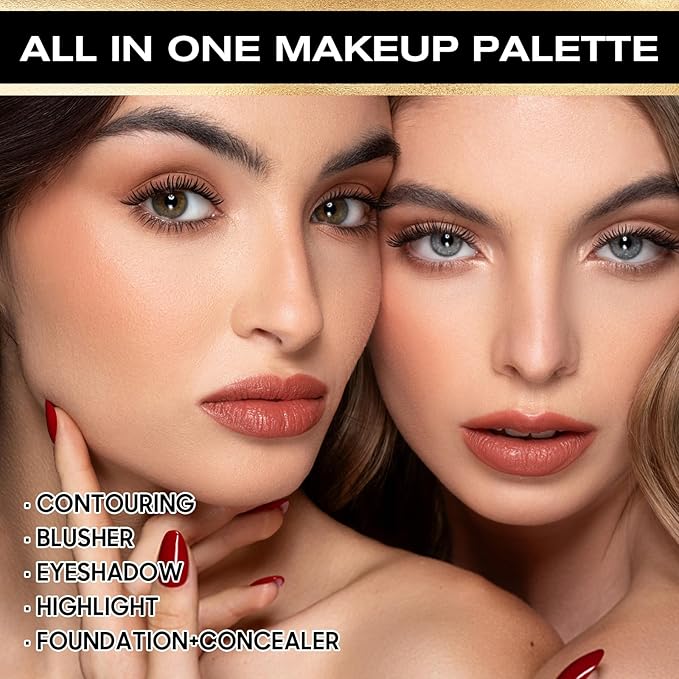 16 Color (Waterproof All-in-One Palette) Highlighter + Concealer + Eyeshadow + Blush, all in one makeup palette, Crease-Proof & Sweat-Resistant for Flawless Glow, Travel-Friendly Cosmetic Set