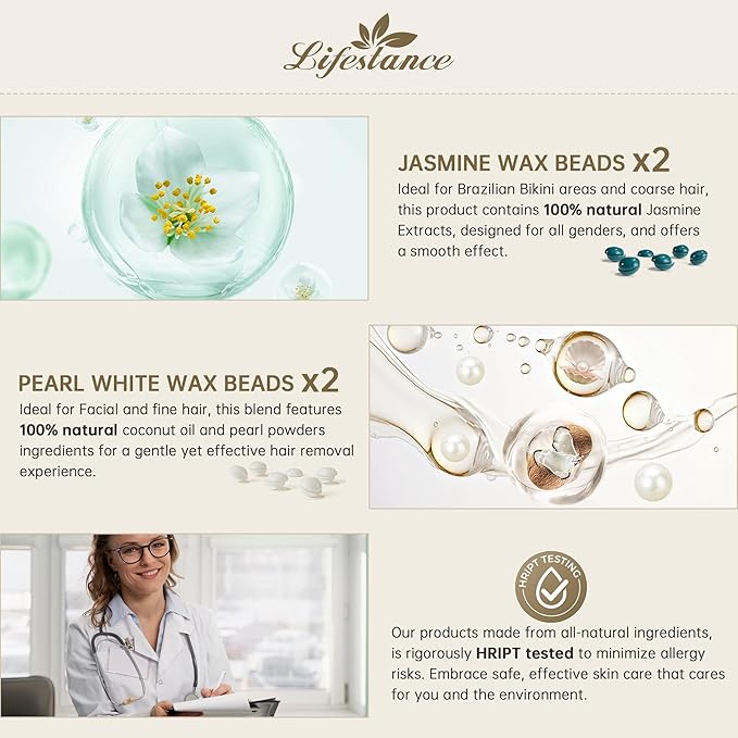 Lifestance Waxing Kit for Women & Men - L3 Digital Warmer, Silicone Wax Pot Liner, Hair Removal Kit with 4 Hard Wax Beads (14.1oz) & 45 Accessories, Professional for Brazilian, Bikini, Face, Leg, Body