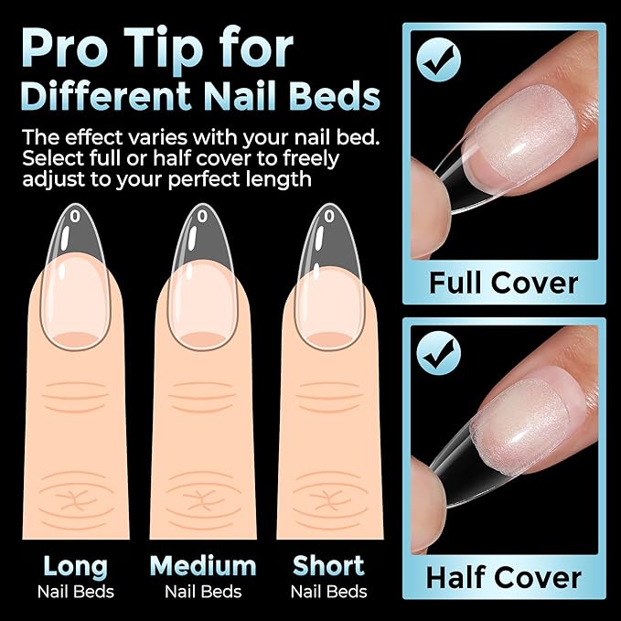 Medium Almond Nail Tips, 360pcs Soft Gel Pre-Shaped Acrylic Fake Nails, Half Matte Full Cover Clear Gelly Press on Flase Nail Tips for Extension Nail Manicure Home DIY 12 Sizes Gelly Tips
