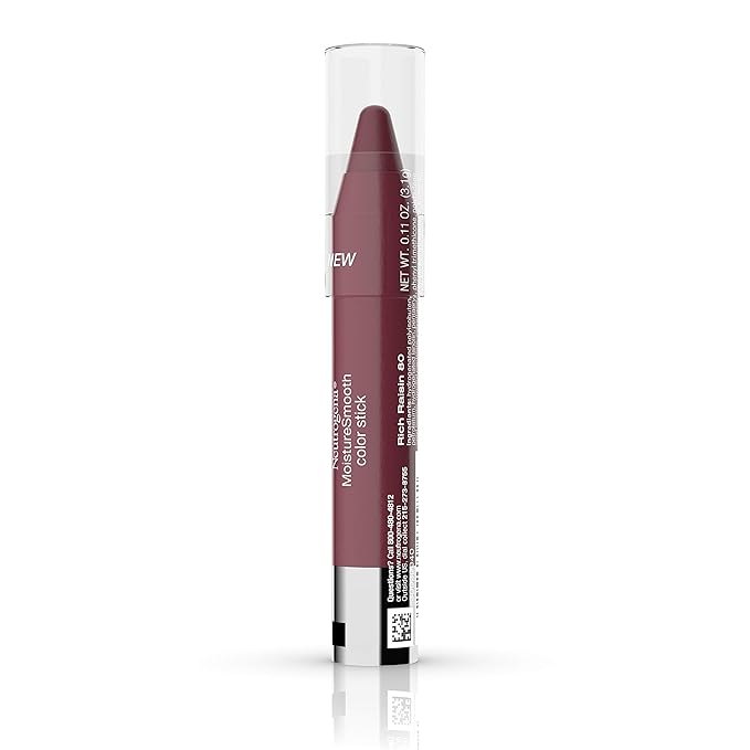 Neutrogena MoistureSmooth Color Stick for Lips, Moisturizing and Conditioning Lipstick with a Balm-Like Formula, Nourishing Shea Butter and Fruit Extracts, 80 Rich Raisin,.011 oz