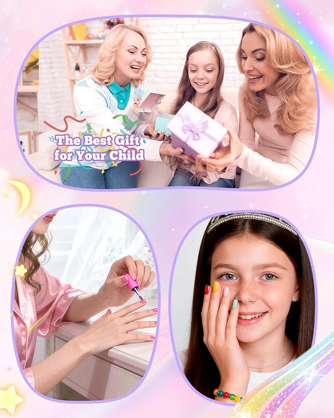 krofaue Kids Nail Tips - 240pcs Children Square Clear Press On Nails for Little Girls 9-12, 10 Sizes Soft Gel Tips Extensions for DIY Decoration
