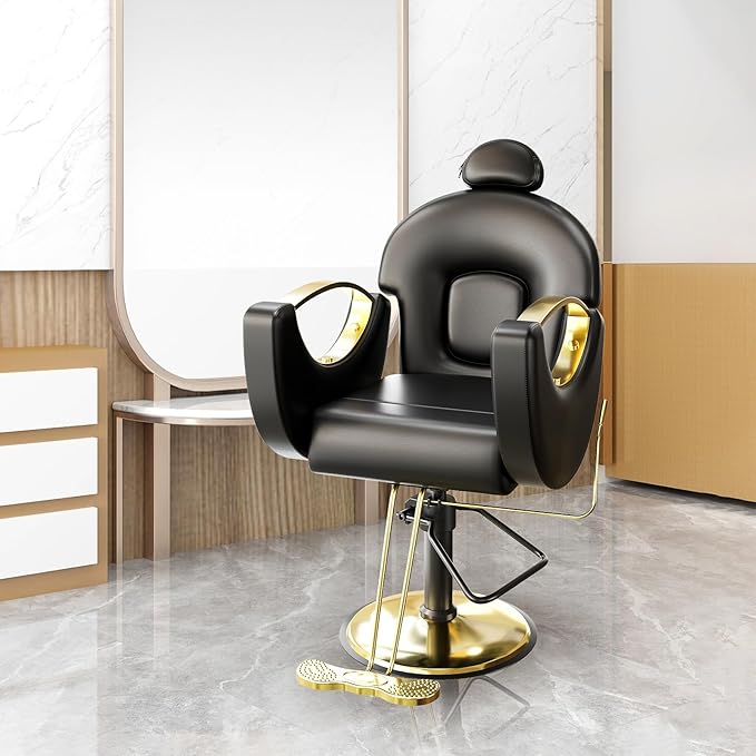 Reclining Barber Salon Chair, 360°Swivel Barber Chair with Heavy Duty Hydraulic Pump for Spa Shampoo Hair Stylist Barbershop Home, Black