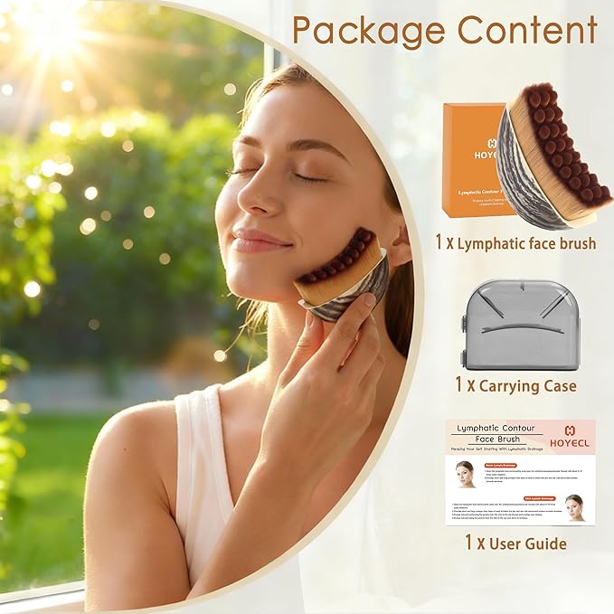 Lymphatic Contour Face Brush,Hoyecl Soft Lymphatic Drainage Facial Brush Contour Massage Brush, Gua Sha Brush for Face, Glow Skin and Sculpt Face