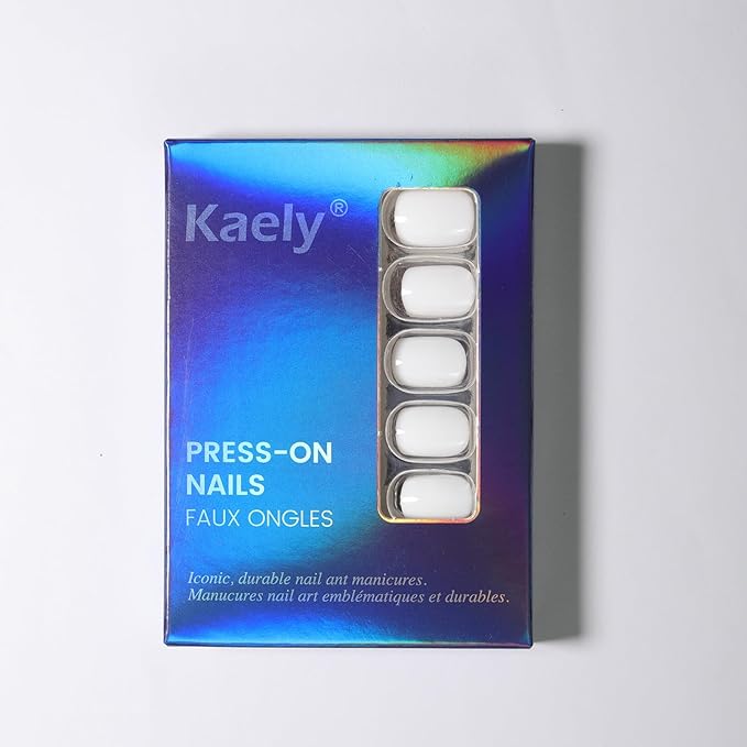 evpct White Glossy Press on Nails Short Square, Glossy White Fake Nails Summer Reusable, Acrylic False Nail Stick Glue on Press ons for Women Gifts, Perfectly Fit Durable False Nail Kit & Glue 30Pcs